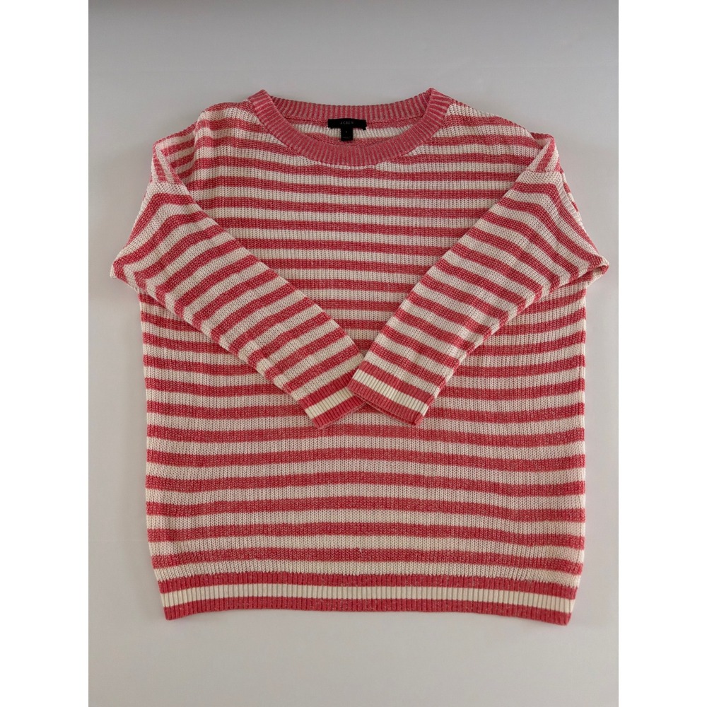 J.Crew Womens Striped Knit Sweater Coral White Crewneck Long Sleeve Size S